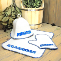 Комплект для бани из войлока Греция. 3 предмета - шапка, коврик, рукавица в Москве