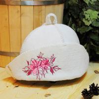 Шапка для бани и сауны женская Шляпка Орхидея, полушерсть