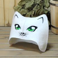 Шапка для бани и сауны женская Кошечка 3D, полушерсть