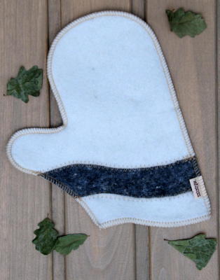 Рукавица для бани войлочная Волна, полушерсть белая 