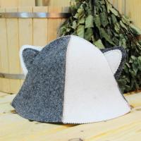 Шапка для бани и сауны женская Кошка с ушками, полушерсть