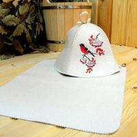 Подарочный набор для бани из войлока Зима. 2 предмета - шапка, коврик в Москве