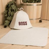 Подарочный набор для бани из войлока BOSS. 2 предмета - шапка, коврик в Москве