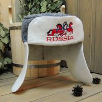 Шапка для бани и сауны мужская Ушанка RUSSIA Тройка, полушерсть