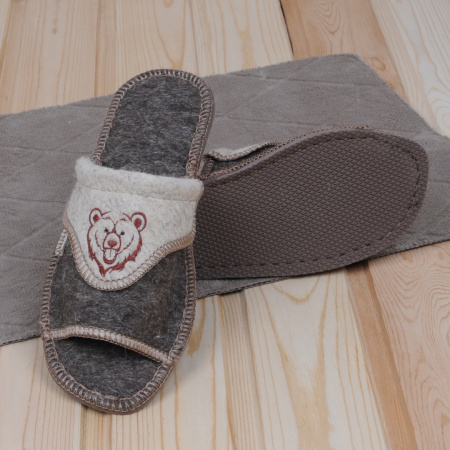 Тапочки войлочные мужские Бурундук открытые 'Медведь', 100% шерсть в Москве